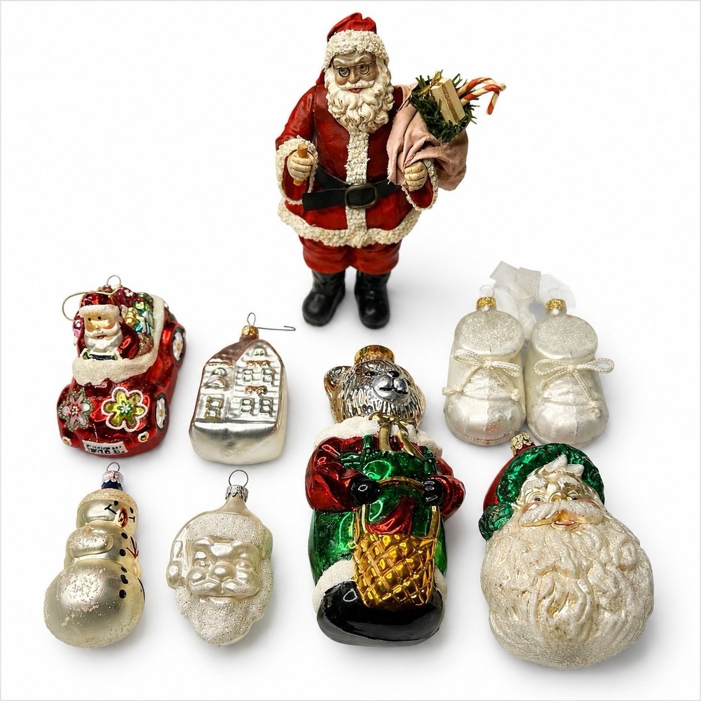 1993 Possible Dreams Clothtique Santa + 8 Christmas Ornaments Lot Shatterproof